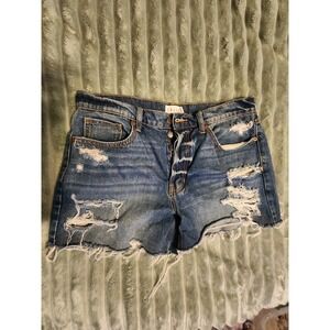 Cello Distressed Denim Jean Shorts Womens Button Fly Ripped‎ Blue